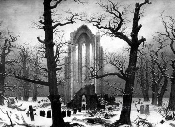 Cementerio del monasterio en la nieve Caspar David Friedrich en blanco y negro Pinturas al óleo